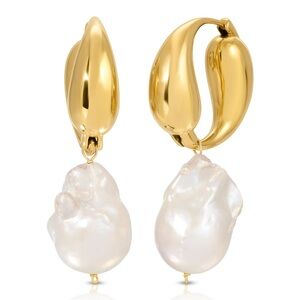 Gold and White Pearl Drop Earrings